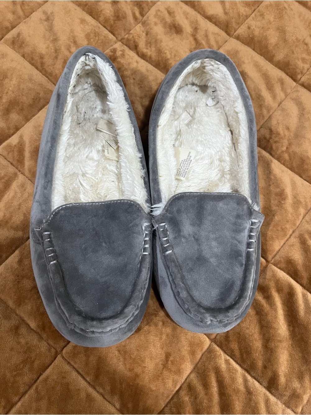 Cozy Grey Faux-Suede Moccasin Slippers